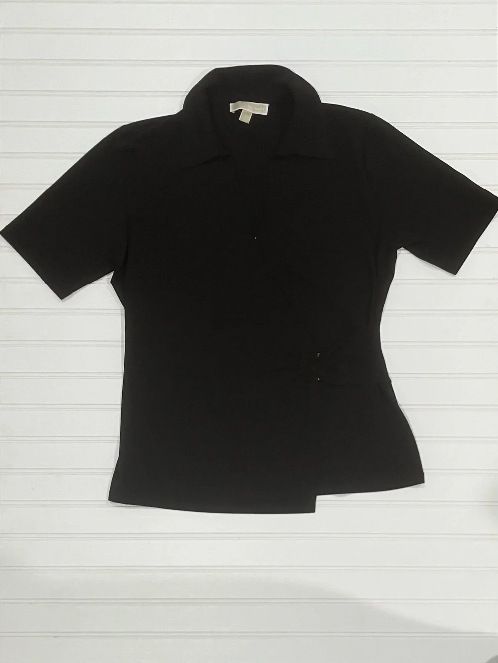 Michael Kors Classic Black Short-Sleeve Wrap Top, Size Large